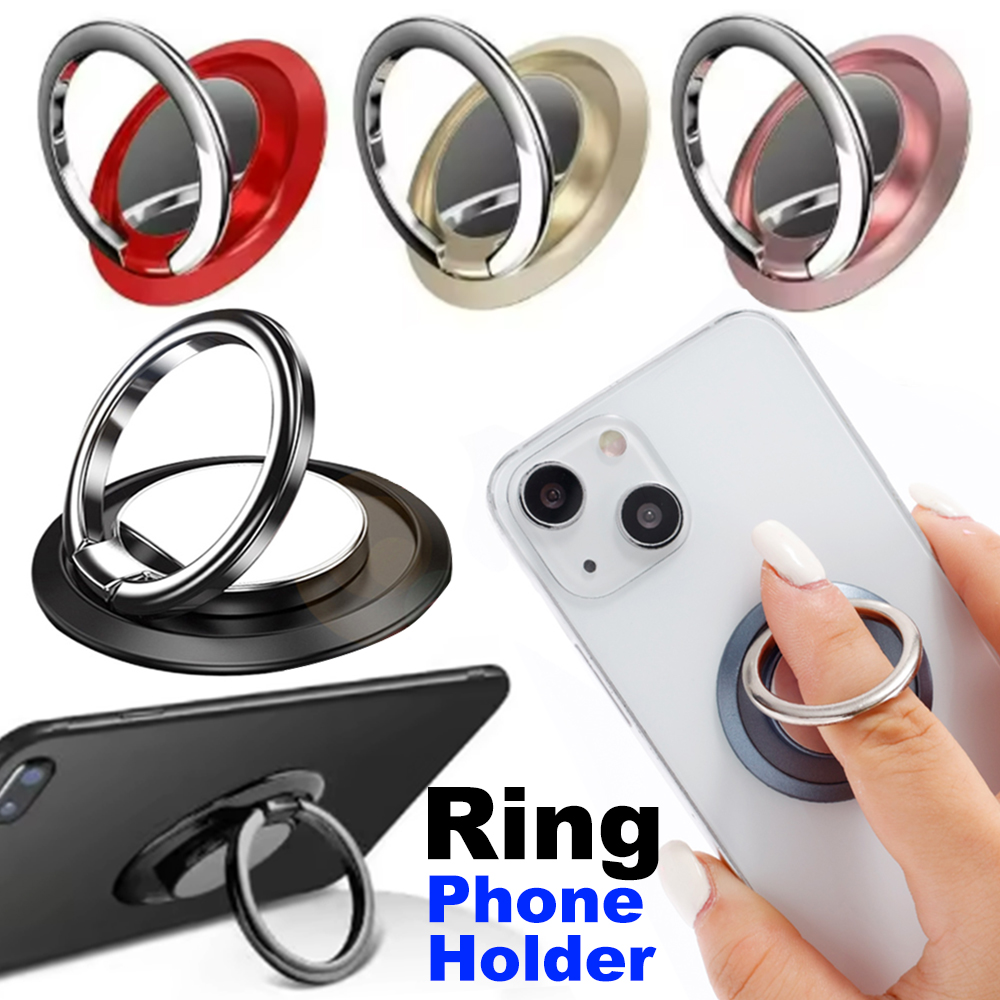 Phone Accessories And Gadgets - ที่จับโทรศัพท์แบบหมุนได้ 360 องศา พร้อมขาตั้งและแหวนจับ ติดตั้งด้วยแม่เหล็กในรถยนต์ แผ่นสติ๊กเกอร์ติดด้านหลังโทรศัพท์