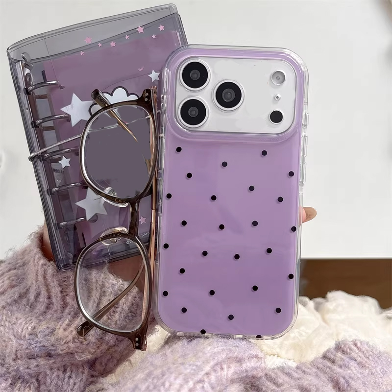 Y2K Phone Accessories - เคสโทรศัพท์ลายการ์ตูนจุดสีม่วงสไตล์เกาหลีน่ารักสำหรับ iPhone 17 16 15 14
