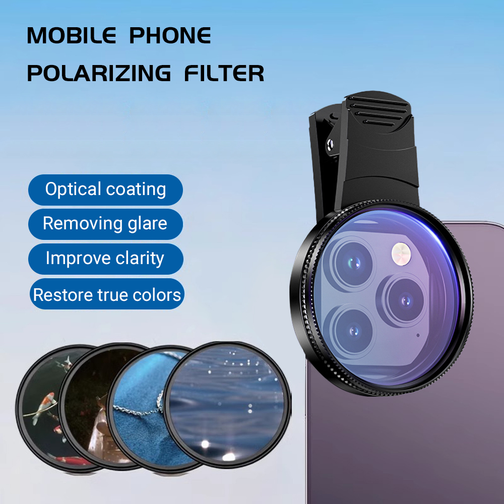 Phone Accessories Android - เลนส์โทรศัพท์มือถือ 52 มม. พร้อมฟิลเตอร์โพลาไรเซอร์แบบสากลและคลิปหนีบ อุปกรณ์เสริมกล้องแบบวงกลม สำหรับ