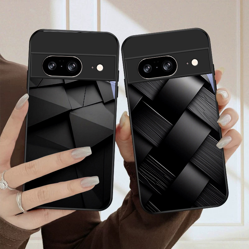 Google Pixel 9 Pro - เคสโทรศัพท์แก้วสีดำลายเรขาคณิตสีเข้ม สำหรับ Google Pixel 10 Pro