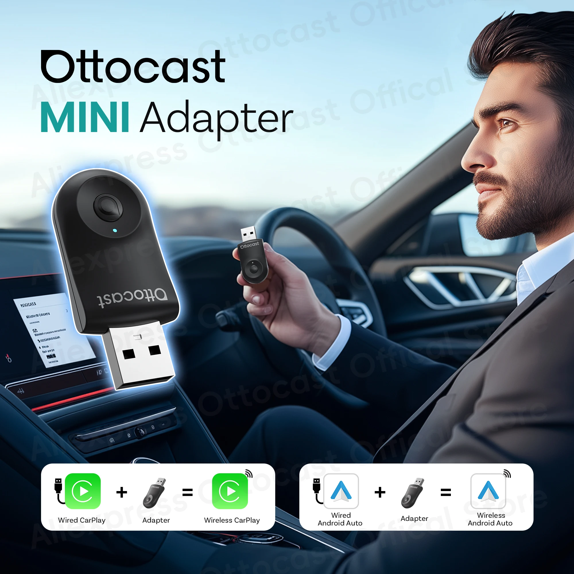 Phone Accessories Android - 2026 ใหม่ OTTOCAST MINI ไร้สายแอนดรอยด์ออโต้คาร์เพลย์อะแดปเตอร์บลูทูธอุปกรณ์เสริมในรถยนต์สำหรับไอโฟนสำหรับซัมซุง โกogle