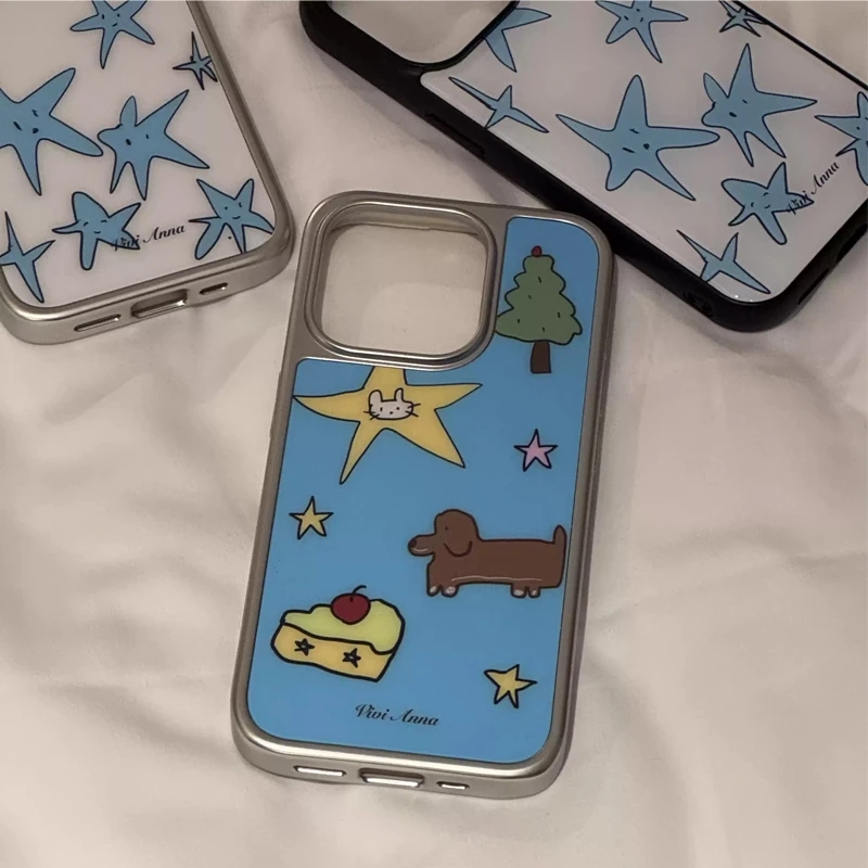 Y2K Phone Accessories - เคสโทรศัพท์ลายสุนัขคู่รักสีฟ้าสไตล์นิช สำหรับ iPhone 17AIR 16 15