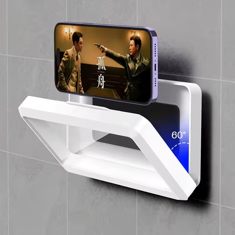 Phone Accessories Hooks - ที่วางโทรศัพท์กันน้ำในห้องน้ำ กล่องใส่โทรศัพท์ติดผนังแบบมีกาวในตัว ที่วางโทรศัพท์แบบสัมผัสหน้าจอสำหรับอาบน้ำ พร้อมระบบปิดผนึกกันน้ำ