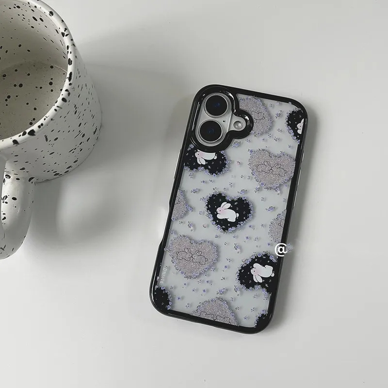 Y2K Phone Accessories - เคสโทรศัพท์อะคริลิกลายกระต่ายดอกไม้สีม่วงสไตล์เกาหลีเรโทรสำหรับ iPhone 17 Pro 16 15