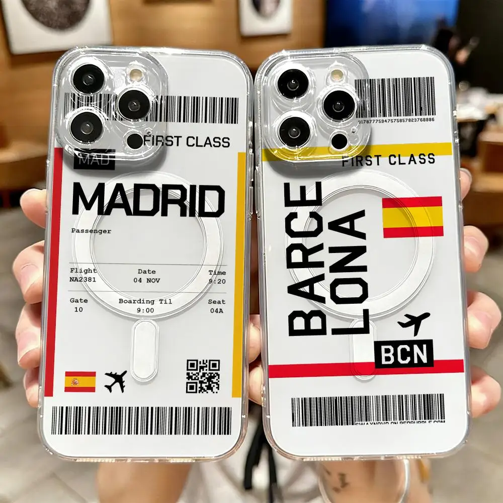 Magnetic Phone Case - เคสโทรศัพท์ลายตั๋วเครื่องบินท่องเที่ยวสเปน สำหรับ iPhone 17 16 15
