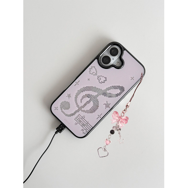 Y2K Phone Accessories - เคสโทรศัพท์ลายโมเสคสีชมพูสไตล์เกาหลี พร้อมลายโน้ตดนตรี สำหรับ iPhone 17 Air