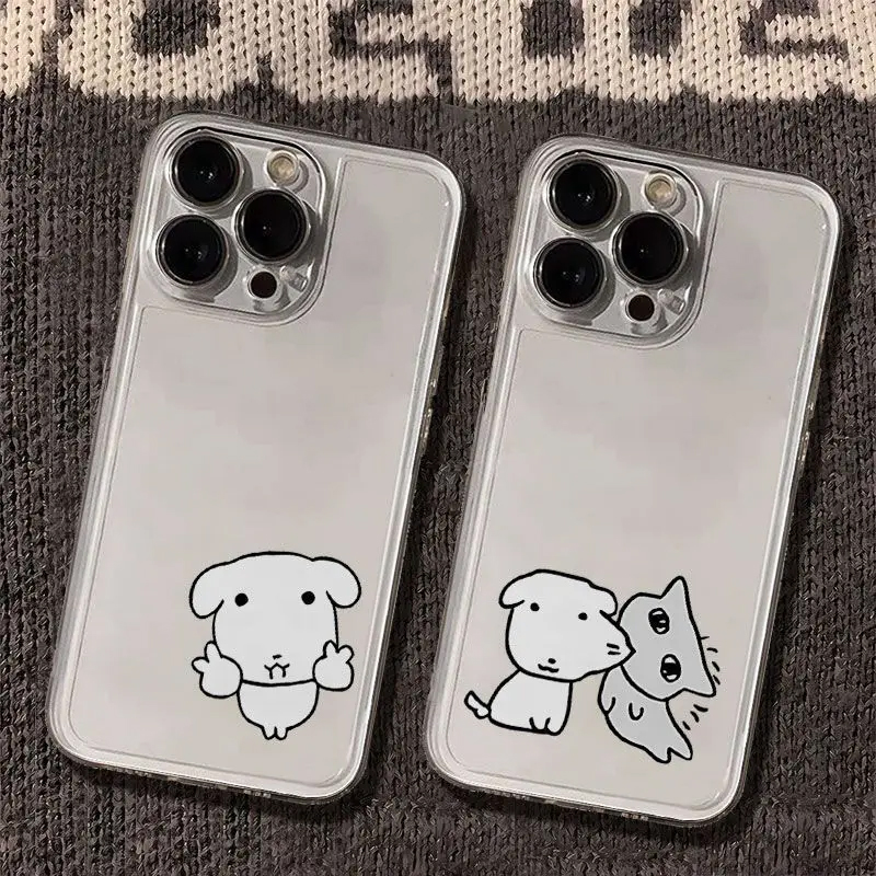 Y2K Phone Accessories - เคสโทรศัพท์ใสลายคู่รักน้องหมาและน้องแมวสไตล์เกาหลีสุดน่ารัก สำหรับ iPhone 17 AIR 16