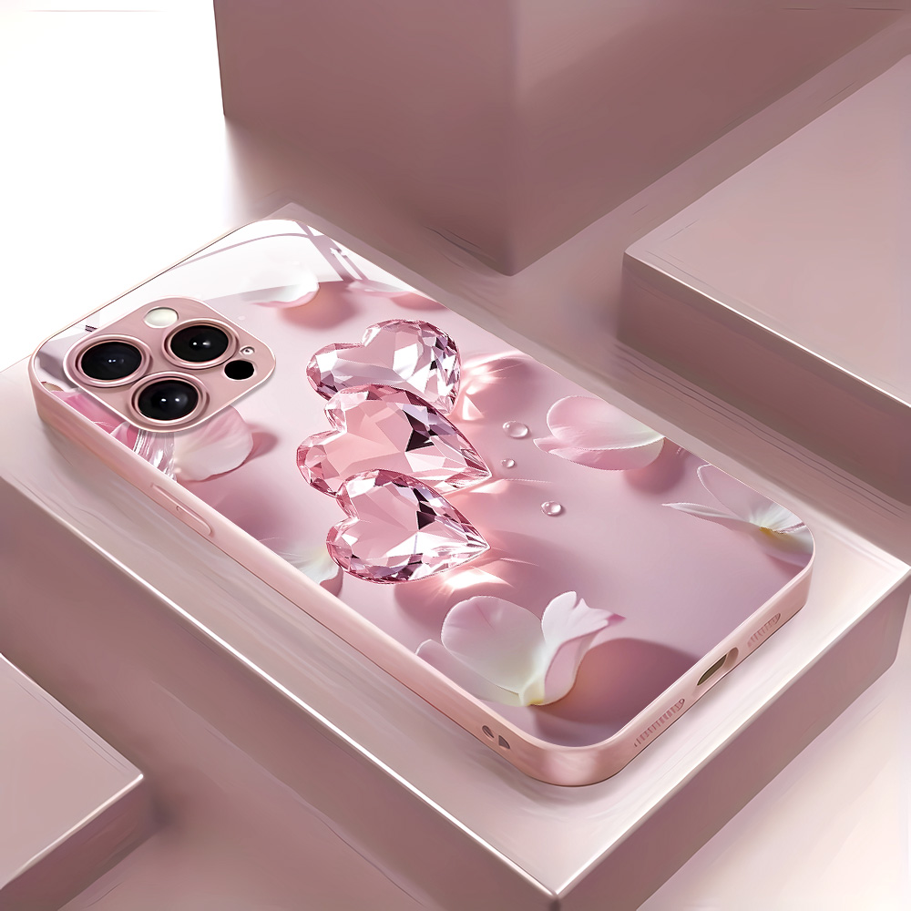 Tempered Glass Screen - เคสกระจกนิรภัยลายผีเสื้อสีชมพู สำหรับ iPhone 17 Pro Max,