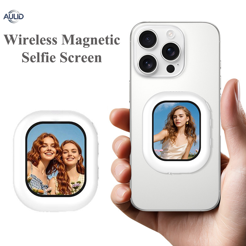 Phone Accessories Android - จอภาพเซลฟี่แม่เหล็กไร้สายขนาดเล็กสำหรับ iPhone 17/16 และโทรศัพท์ Android ใช้กับกล้องหลังสำหรับถ่ายวิดีโอบล็อก