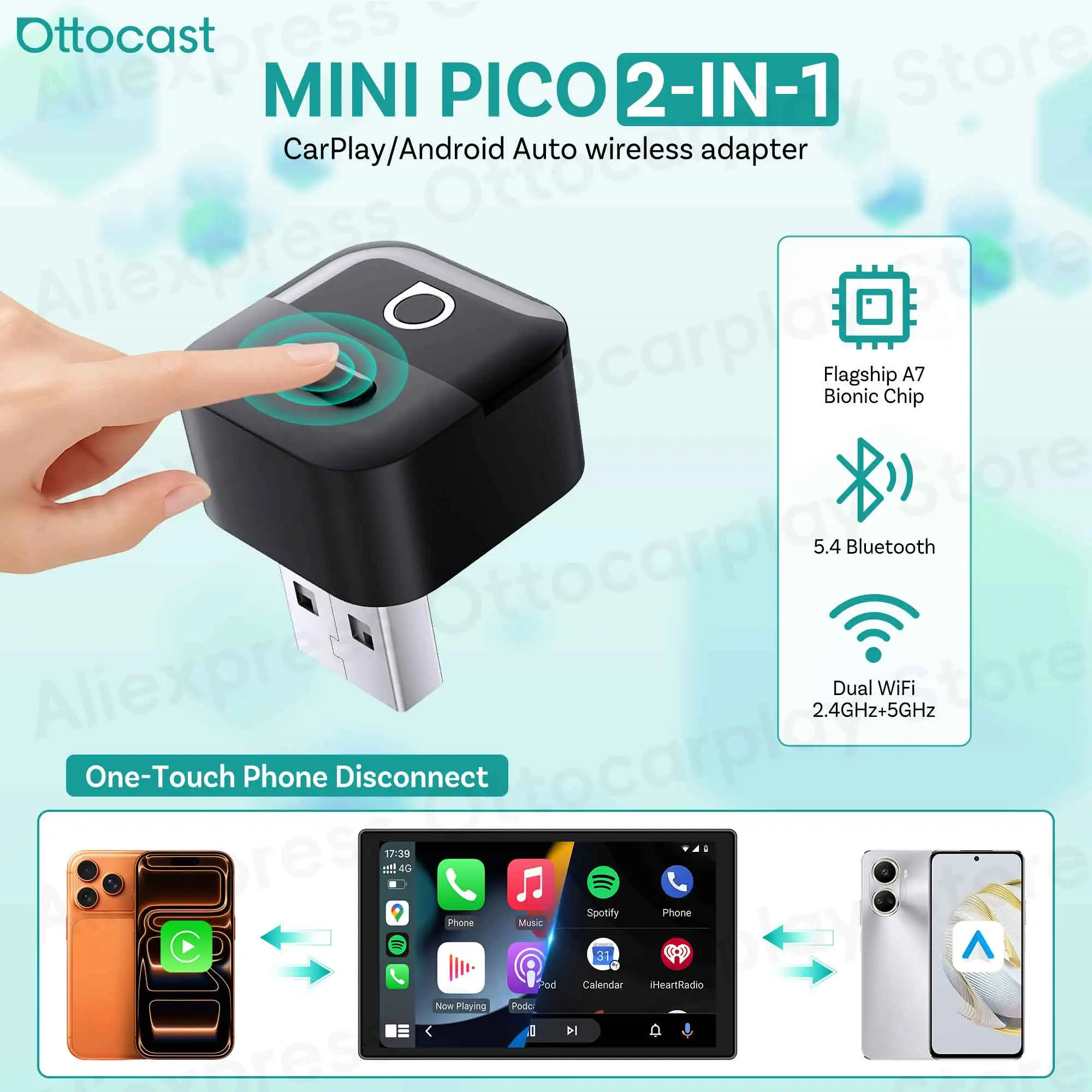 Phone Accessories Android - OTTOCAST มินิ ปิโก 2026 อะแดปเตอร์ไร้สาย CarPlay